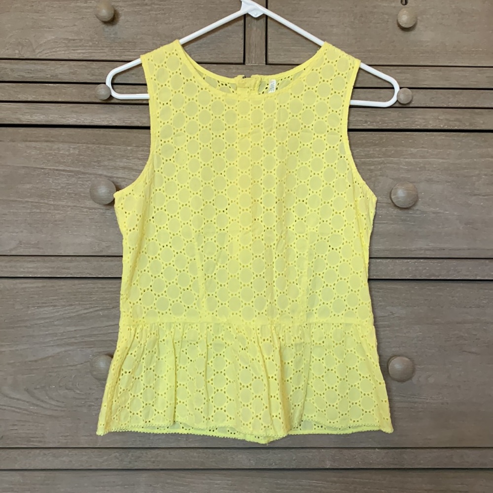 Francesca’s Bright Yellow Eyelet Peplum Tank